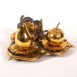 A Victorian silver gilt inkstand, Robert Hennell, London 1857, modelled as an apple,