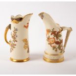 Two Royal Worcester blush ivory tusk jugs, 1116 and 1299, 15cm and 15.