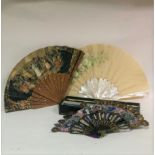 A Japanese lacquer fan box, with painted silk lined lid and fitted interior, 35cm wide,
