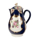 A Worcester blue scale ground milk jug and cover, circa 1770,