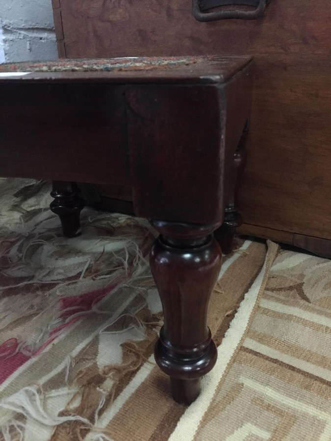 A pair of William IV stools with inset needlework tops on bun feet, - Image 3 of 4