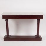 A marble top pier table with Greek key decoration to the frieze, on end column supports, 132.