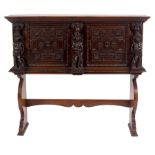 A 17th Century style cabinet on associated stand in the Italian style,