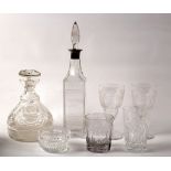 Two cut glass decanters,