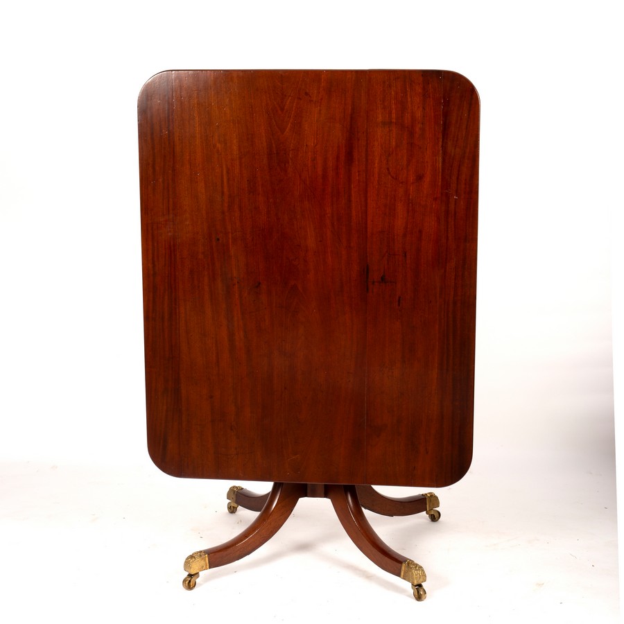 A Regency mahogany rectangular table on an octagonal tapered column and quadruple support, - Image 4 of 7