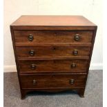 A George III mahogany chest of four long graduated drawers, on outswept feet,