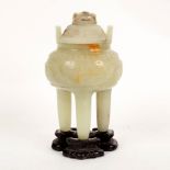 A Chinese pale celadon jade censer and cover, Qing dynasty,