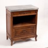 A Continental walnut bedside table with marble top, 59.