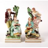 A pair of English pearlware figures, circa 1800, of a cobbler and a hairdresser,