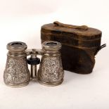 A pair of Victorian silver mounted opera glasses/racing binoculars, JP, Birmingham 1891,