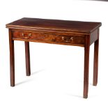 A George III mahogany tea table fitted a single drawer on square moulded legs,