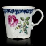 A Worcester feather moulded cup, circa 1755, painted in London,