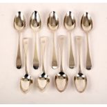 Six George III old English pattern silver dessert spoons, Richard Crossley, London 1792,