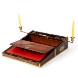 A George IV rosewood and brass inlaid campaign writing slope, paper trade label for T.