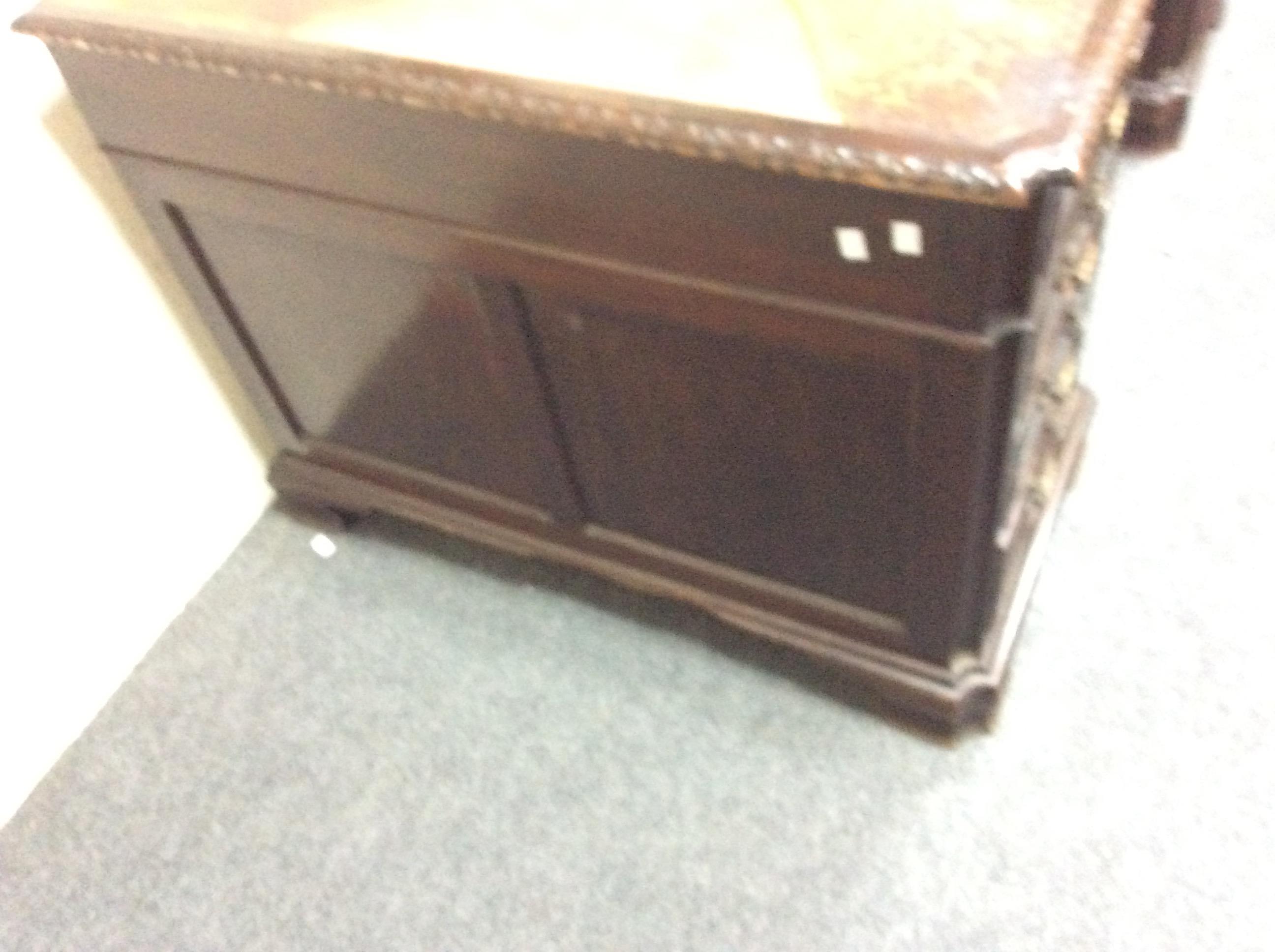 A 19th Century pedestal desk, with inset leather top, fitted a surround of nine drawers, - Image 4 of 9