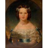 Early 19th Century English School/Portrait of a Young Girl/half-length, her hair tied in ringlets,