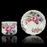 A Worcester polychrome finger bowl and stand, circa 1758-60,