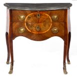 A mid 19th Century Italian bombé commode with marble top,