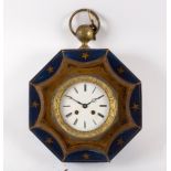 A French toleware wall clock, the octagonal case painted stars to the border,