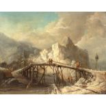Circle of Johann Christian Vollerdt (1708-1769)/Winter Landscape/with travellers on a bridge/oil on