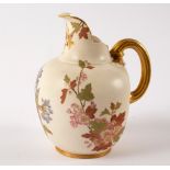 A Royal Worcester blush ivory jug, 1094, painted summer flowers,