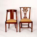 A Victorian mahogany chair with plain rectangular back and a mahogany single chair with pierced