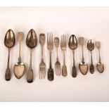 A quantity of fiddle pattern silver cutlery, various dates and makers, comprising three tablespoons,