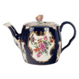 A Worcester blue scale ground barrel-shaped teapot, circa 1770,