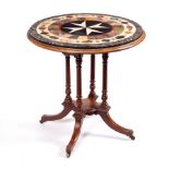 A Victorian table with pietra dura top, inlaid a Maltese cross to the centre, on fluted legs,