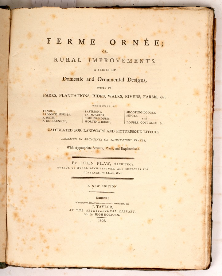 Plaw, John. Ferme Ornee; Or, Rural Improvements, New Edition, 1803. 4to., orig. boards. - Bild 2 aus 2