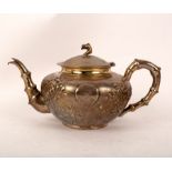 A Chinese export silver teapot, circa 1900, with faux bamboo handle, spout and finial,