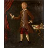 Early 19th Century Primitive School/Young Courtier/holding a finch beside a table/oil on canvas,