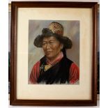 20th Century School/Portrait of a Tibetan Woman/indistinctly signed/pastel, 37.5cm x 29.