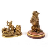 A 19th Century French gilt bronze novelty inkwell, modelled as a begging dog with inset glass eyes,