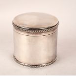 A silver biscuit box, BES Co., Birmingham 1996, of plain cylinder form, 10.