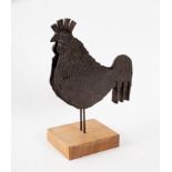 A bronze model of a cockerel/on a wood plinth, 39.