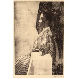 Leigh Glover (British Contemporary)/Lady in Chinese Robe/monochrome print,