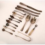 Three 18th Century silver handled knives, possibly Irish, one marked Sterling and maker TI or IL,