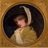 19th Century English School/Portrait of a Young Woman/bust-length, her bonnet tied with a scarf,