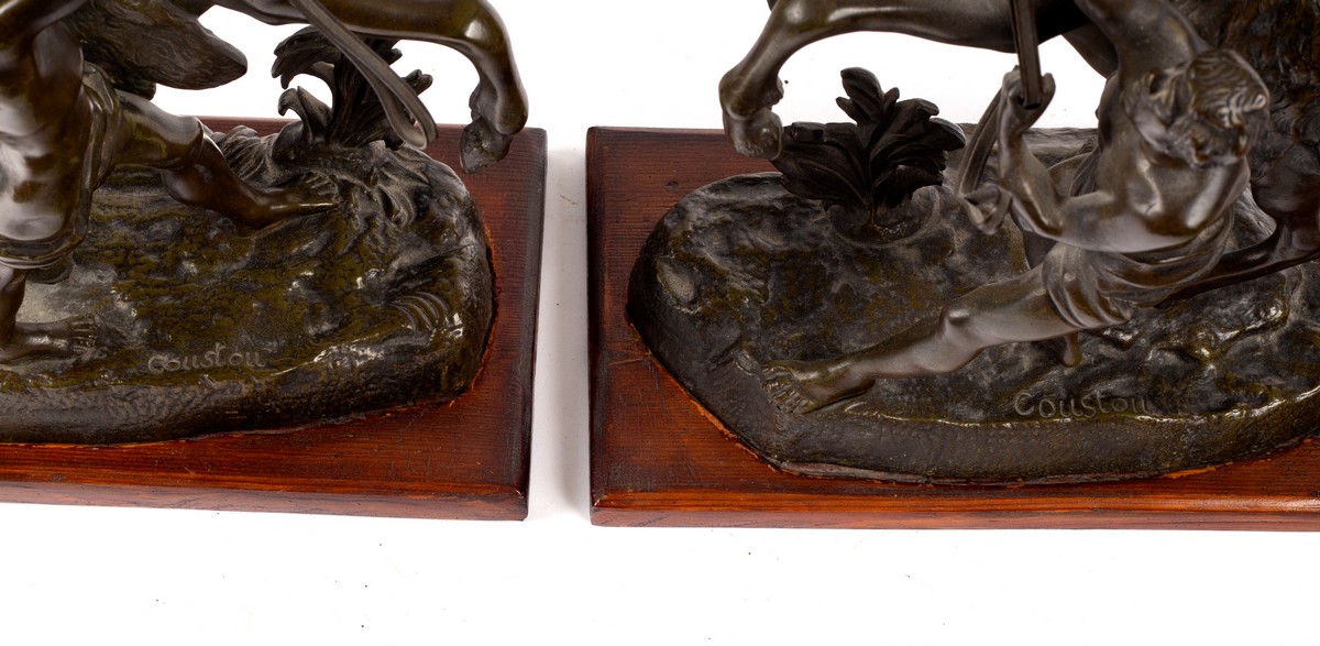 After Guillaume Coustou/a pair of bronze models of the Marly Horses/on wood plinths, - Image 2 of 2