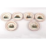 A set of six dessert plates, transfer printed and hand coloured,