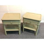 A pair of painted Georgian style bedside tables, each fitted a drawer, 54.