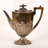 A Victorian silver coffee pot, London 1899, with hinged cover and fruitwood handle, 23cm high,