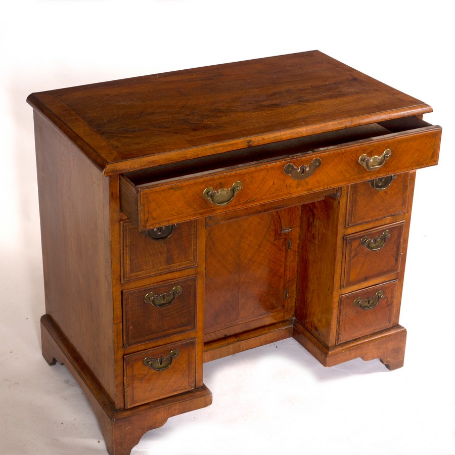 A George I style walnut veneer kneehole writing desk, circa 1720, - Image 3 of 6