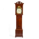 An eight-day longcase clock, J Gibson, Kilwinning, decorated seasons and shooting scene,