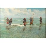 Georges Ferre (1853-1924)/French Nuns Fishing with Lave Nets/oil on canvas, signed,