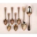 Five George III silver dessert spoons, JW, London 1807,