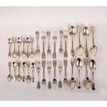 A George III part canteen of silver fiddle and thread pattern flatware, mostly Paul Storr,
