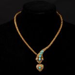 A Victorian snake necklace, the head with cabochon turquoise accents,