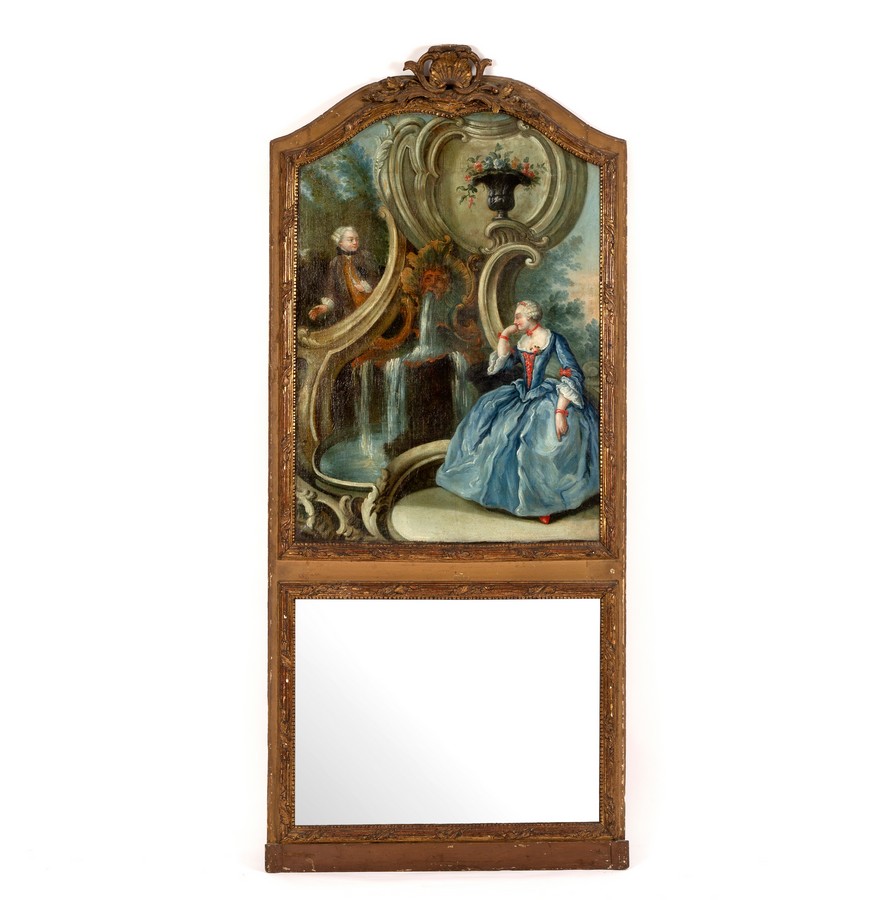 A Louis XVI style giltwood Trumeau mirror,